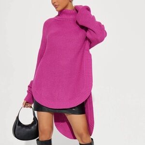Fashion Nova Hot Pink Oversized Turtleneck Sweater
